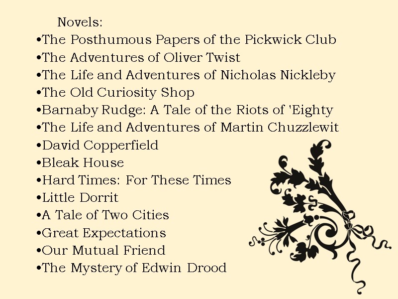 Novels: The Posthumous Papers of the Pickwick Club  The Adventures of Oliver Twist